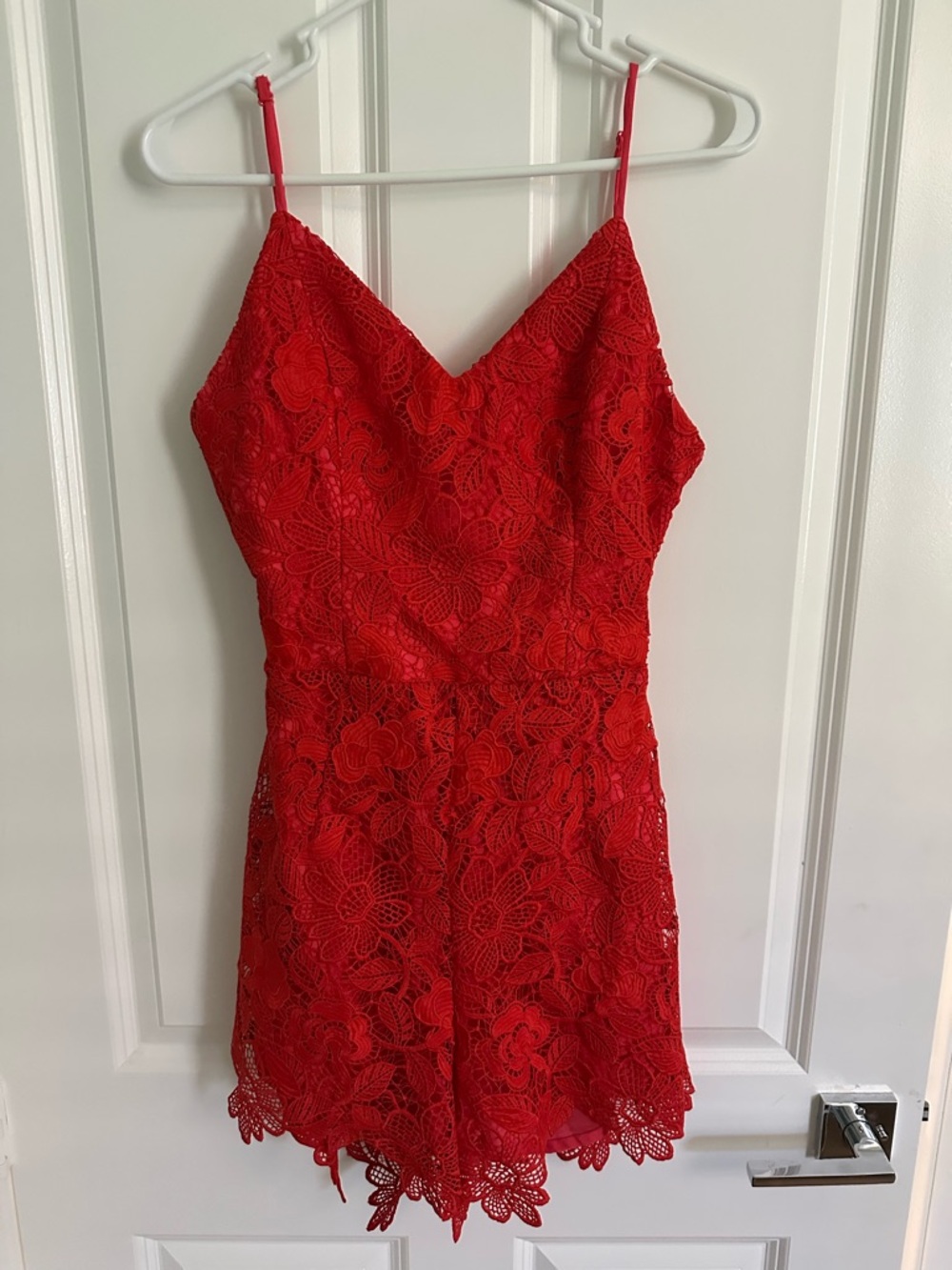 Lovers + Friends Red Lace Strapless Romper
